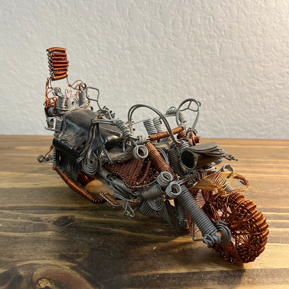 Handmade Motorcycle Twisted Wire Copper Folk Art Model Sculpture Americana WOW!